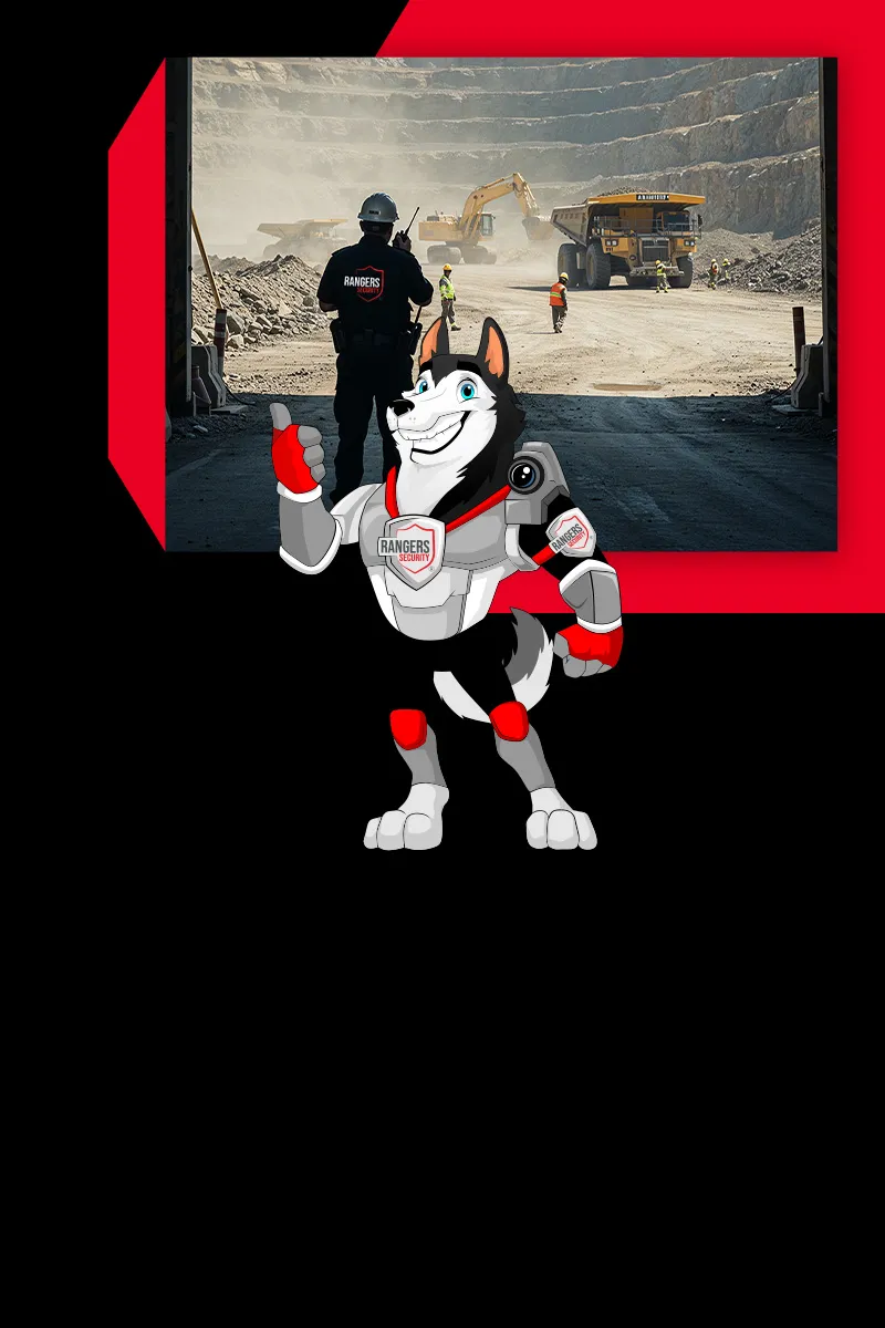 Rangers Security Group mascot and expert addressing security for industrial, mining, and infrastructure sites to reduce risks and ensure compliance