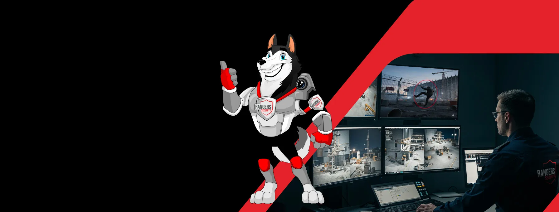 Mascot representing Rangers Security Group’s 24/7 security services in Alberta, including surveillance and on-site protection for complete peace of mind