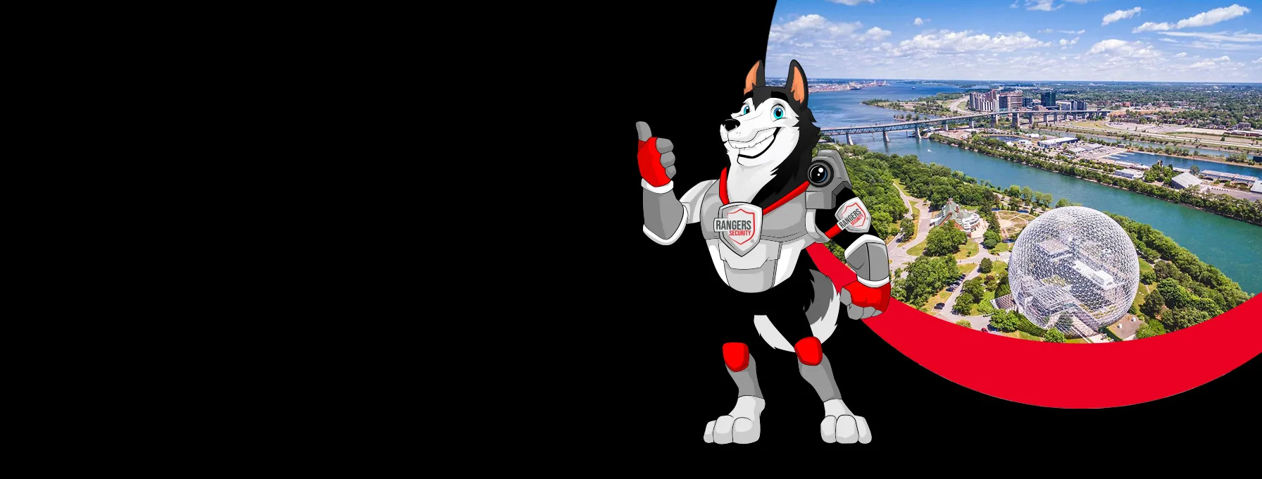 Rangers Security Group mascot representing trusted Fort McMurray security solutions, offering live video monitoring and on-site guard services.