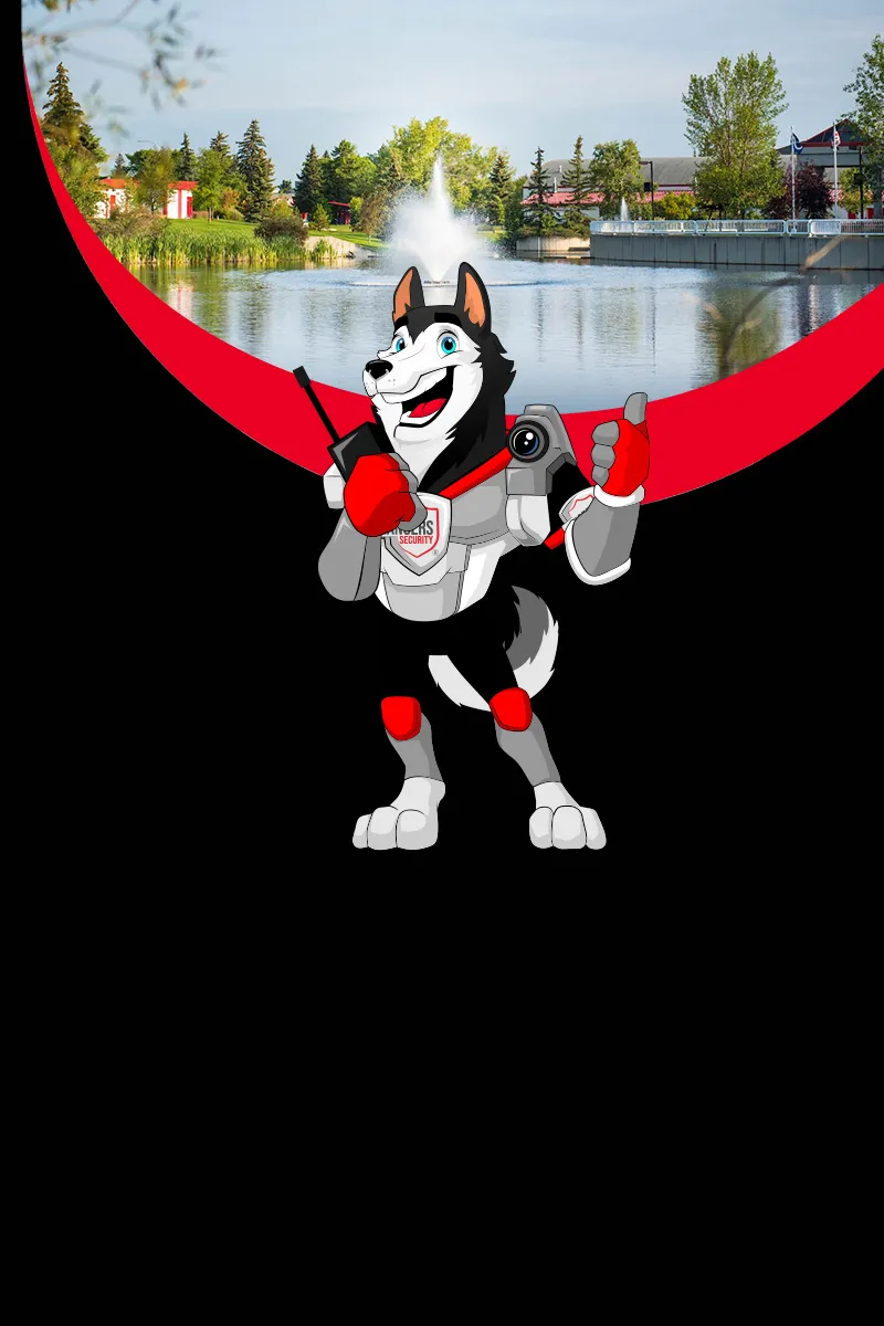 Rangers Security Group mascot representing top-tier security services in Leduc, with live video surveillance and on-site security guards