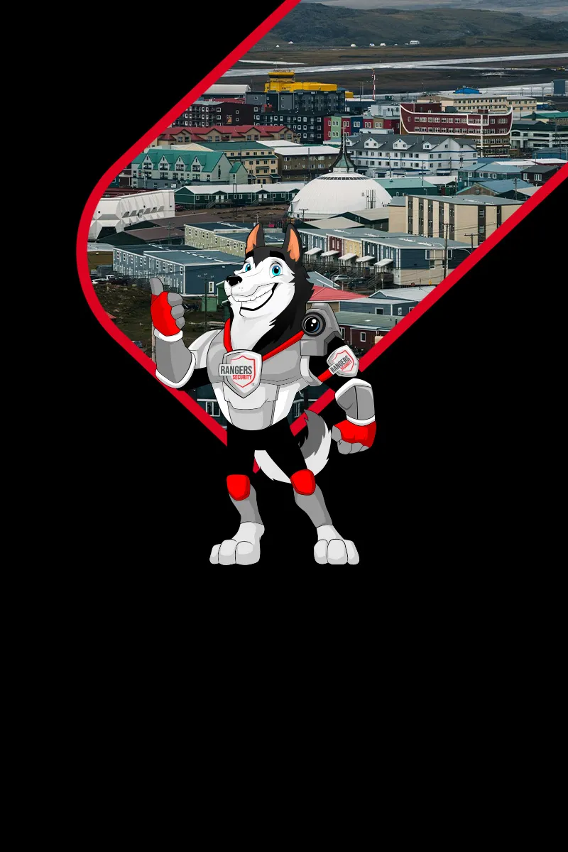 Rangers Security Group mascot standing for trusted security services in Nunavut, ensuring safety through expert guards and monitoring coverage.