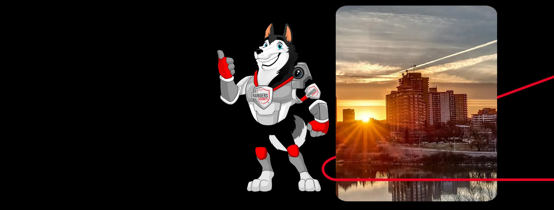 Rangers Security Group mascot providing reliable security solutions in Saskatchewan, ensuring safety with professional guards and monitoring systems.